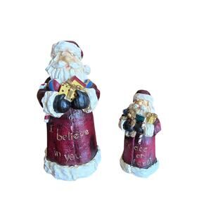 Vintage Young's 2003 Pair of Christmas Santas Ceramic Figurines 8" & 5"